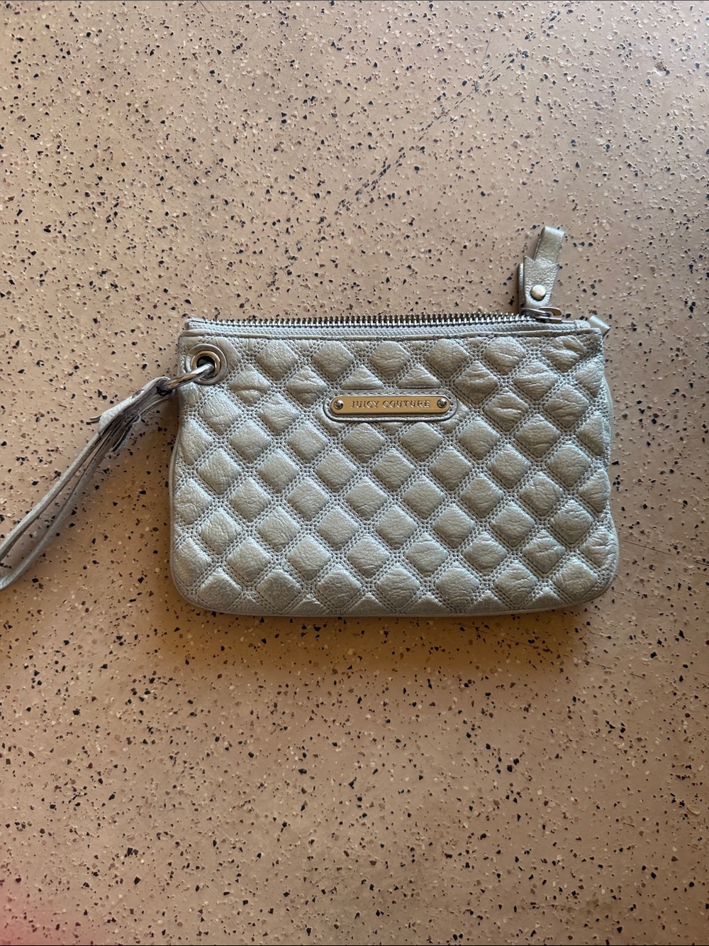 Juicy Couture Quilted Metallic Pewter Wristlet